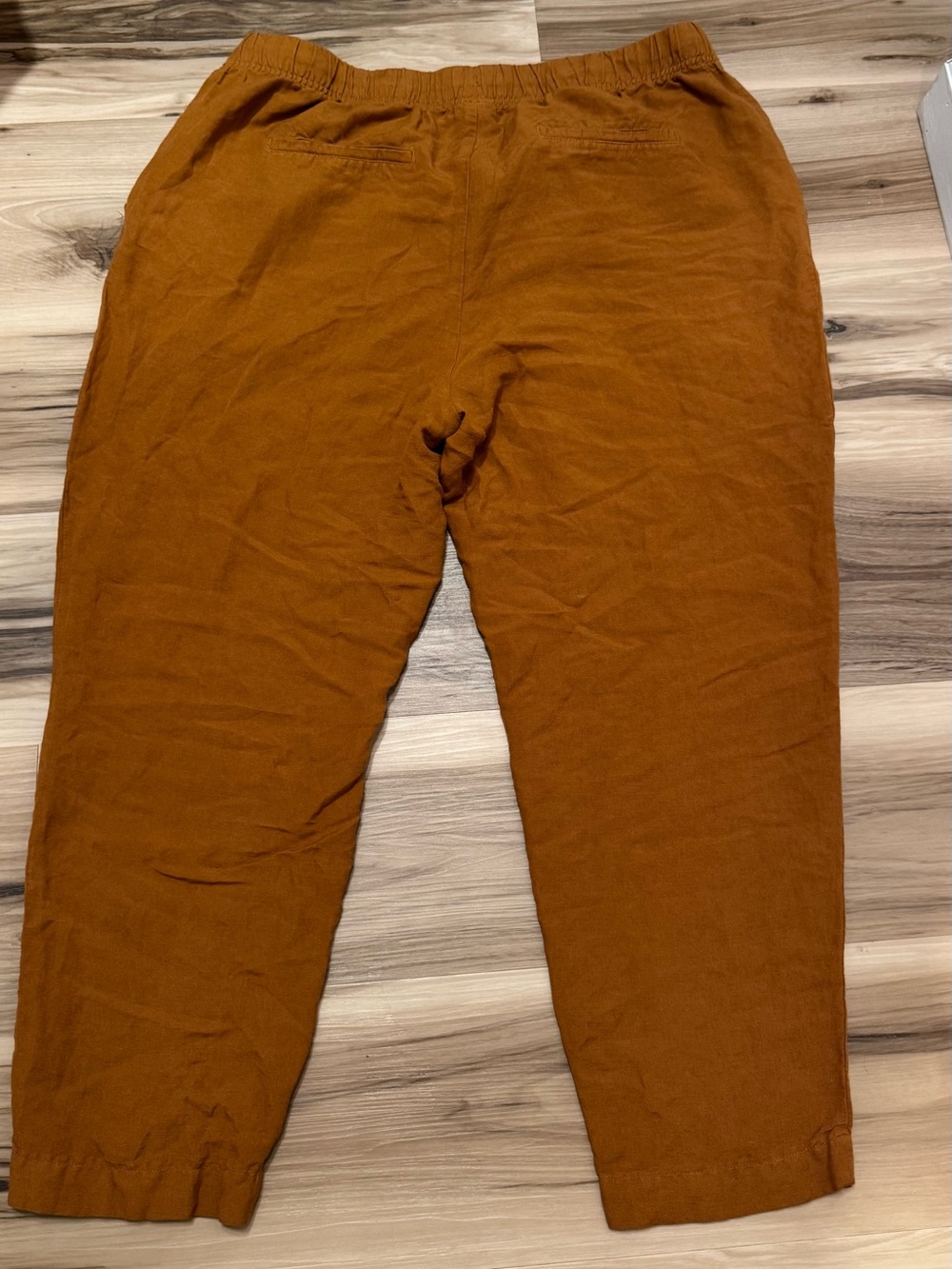 Women’s Linen Cropped Drawstring Pants Caramel Camel Brown Size XL - Picture 3 of 3